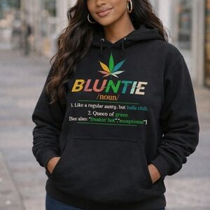 Black Graphic Hoodie with Colorful Text